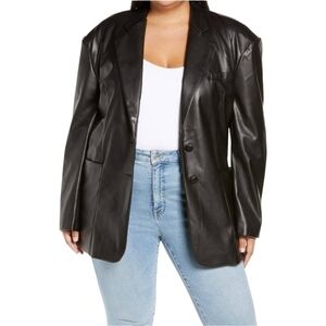 NWT AFRM Agnes Black Faux Leather Oversized Jacket